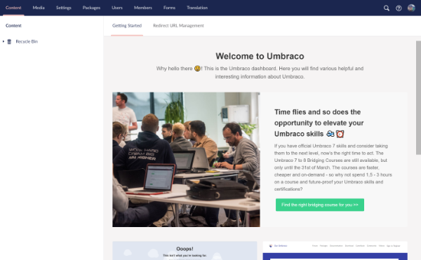 Umbraco dashboard